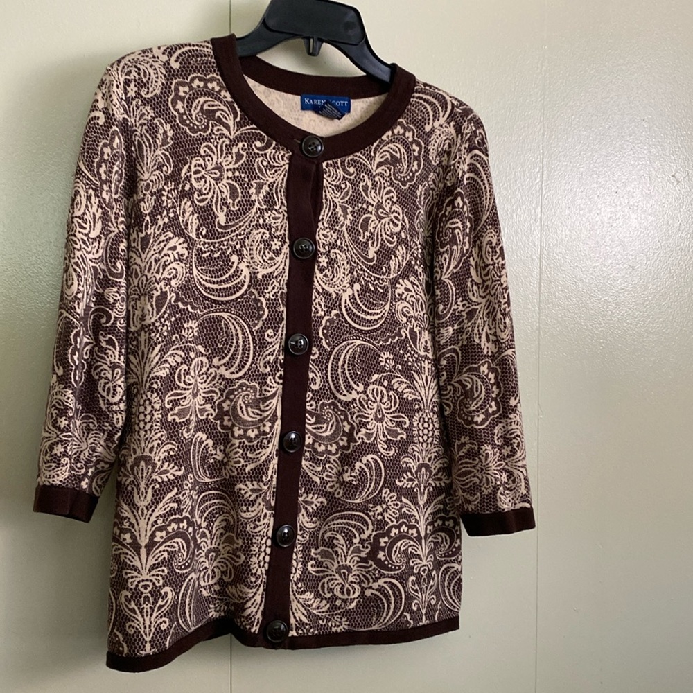 Karen Scott Cardigan Sweater Print Medium